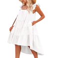 thumbnail image 2 of Femmes Été Volants Robe Manches Contraste Couleur/cou Carré Couleur Unie Ourlet Irrégulier Robe pour la Plage Date, 2 of 6