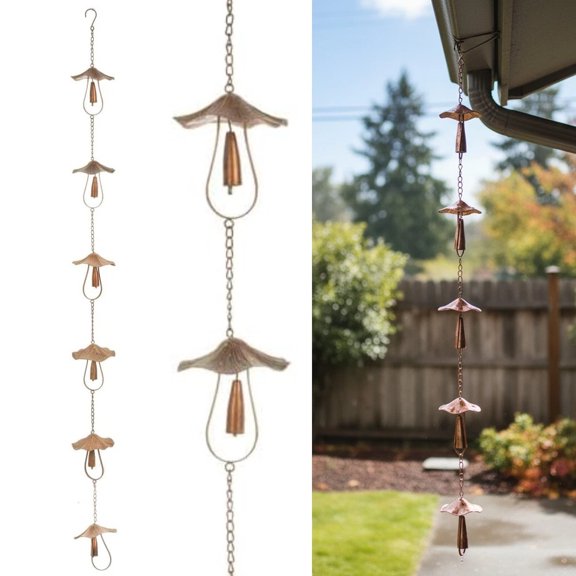 Vintage Iron Mushroom Rain Chain, 51 in Decorative Gutter Downspout Chain for Garden and Outdoor Decor, 2 Pack