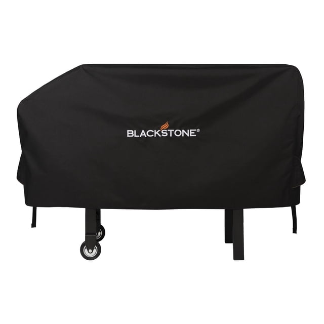 Blackstone Housse à Double Tablette en polyester 600D Noir avec Surpiqûres Renforcées, Couvrant une Plaque de Cuisson avec des Roues et des Pattes Visibles, Mettant en Vedette le logo Blackstone, Conçue pour s'Adapter aux Plaques de Cuisson de 41 à 50 Pouces de Large et Protéger contre les conditions Météorologiques Difficiles pour un BBQ Extérieur.