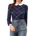 thumbnail image 1 of INSPIRE CHIC Chemise à Carreaux Manches Longues Contrastées Col Peter Pan pour Femmes, 1 of 5