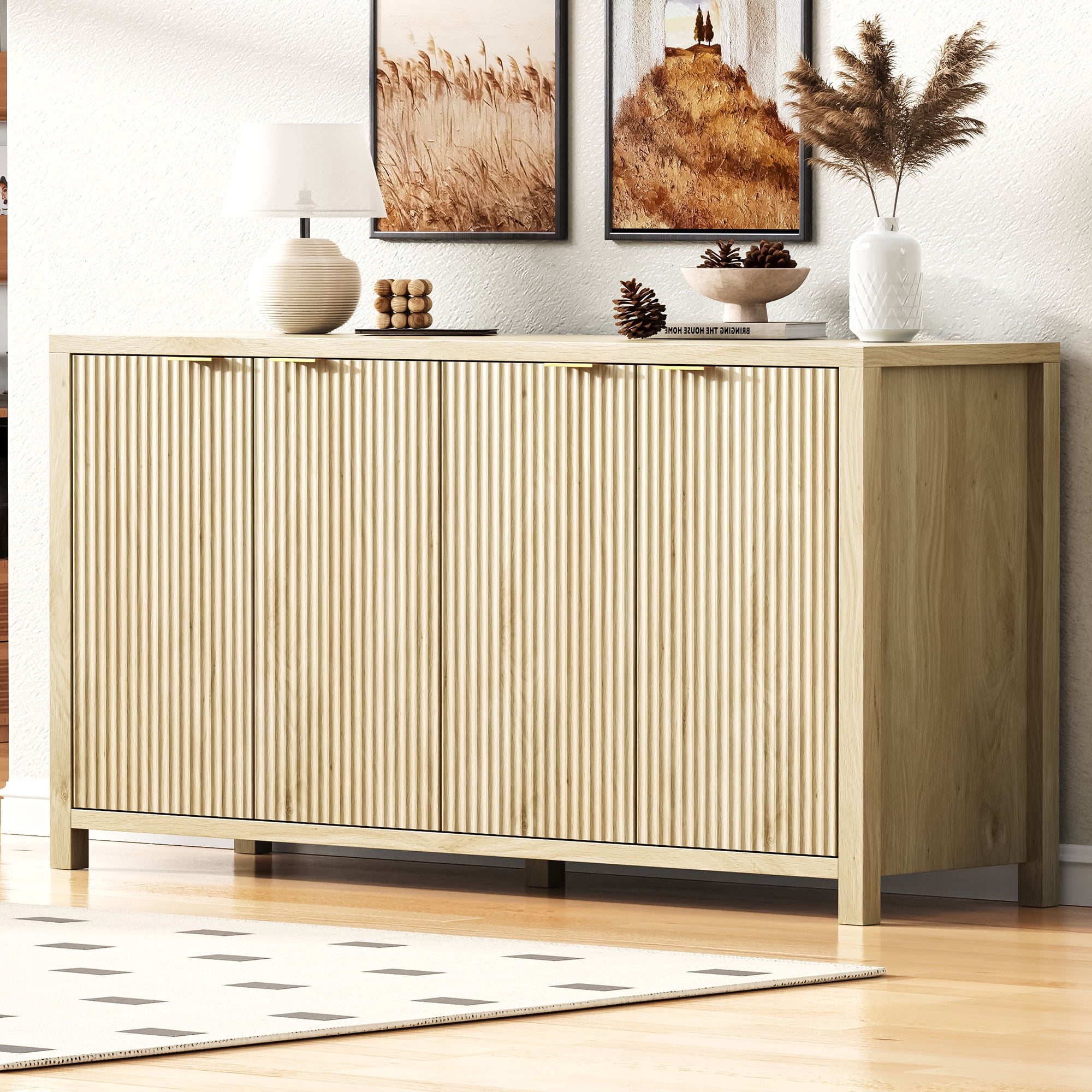 MODERNLUXE Buffet Bahut de 55 Pouces avec Rangement, Table Console de Bar à Café Style Ferme avec Tablettes Ajustables pour Cuisine, Entrée, Naturel
