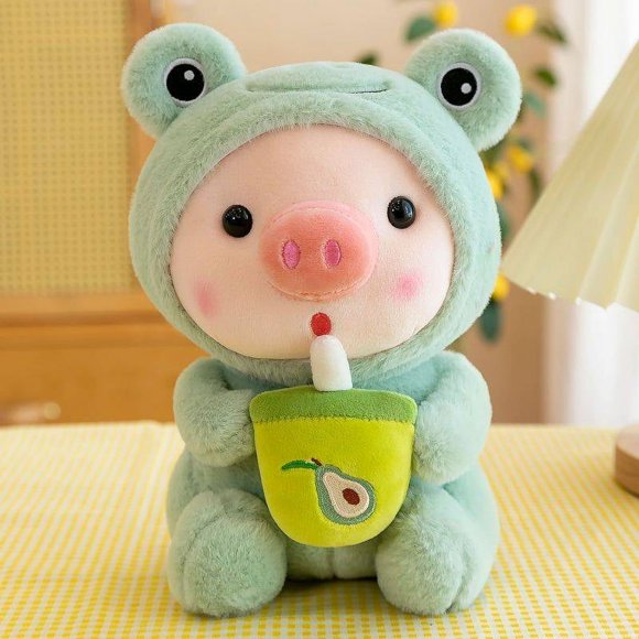 25cm Kawaii Bubble Pig Plush Toy Stuffed Animal Bunny Frog Tiger Soft Pillow Cup Milk Tea Boba Plushies Doll For Kids Girls Gift,499465 Green