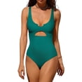 thumbnail image 1 of Charmo Womens Ribbed One Piece Swimsuits High Cut Padded Monokini Bathing Suit, 1 of 6