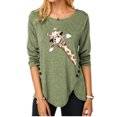thumbnail image 1 of Women's Irregular Button Long Sleeve Round Neck Print T-shirt, 1 of 1