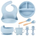 thumbnail image 1 of DEBGFS 8Pcs Silicone Baby Feeding Set Soft Baby Weaning Supplies Cute Self Feeding Eating Utensils Set Dishwasher Safe for Baby Green,blue, 1 of 8