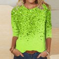 thumbnail image 2 of Staron Liquidation Hauts pour Femmes Manches 3/4 Ample Décontracté T-Shirts à Imprimé Scintillant Pailleté Col Rond Blouses Tendance Été T-Shirts Basiques T-Shirts, 2 of 5