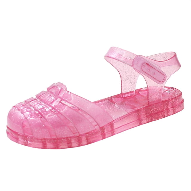 BYHONG Sandales en Gelée pour Fille Enfants Filles Bout Fermé Chaussures d'Été de Robe Sandales Plates de Plage Rouge_002 10.5