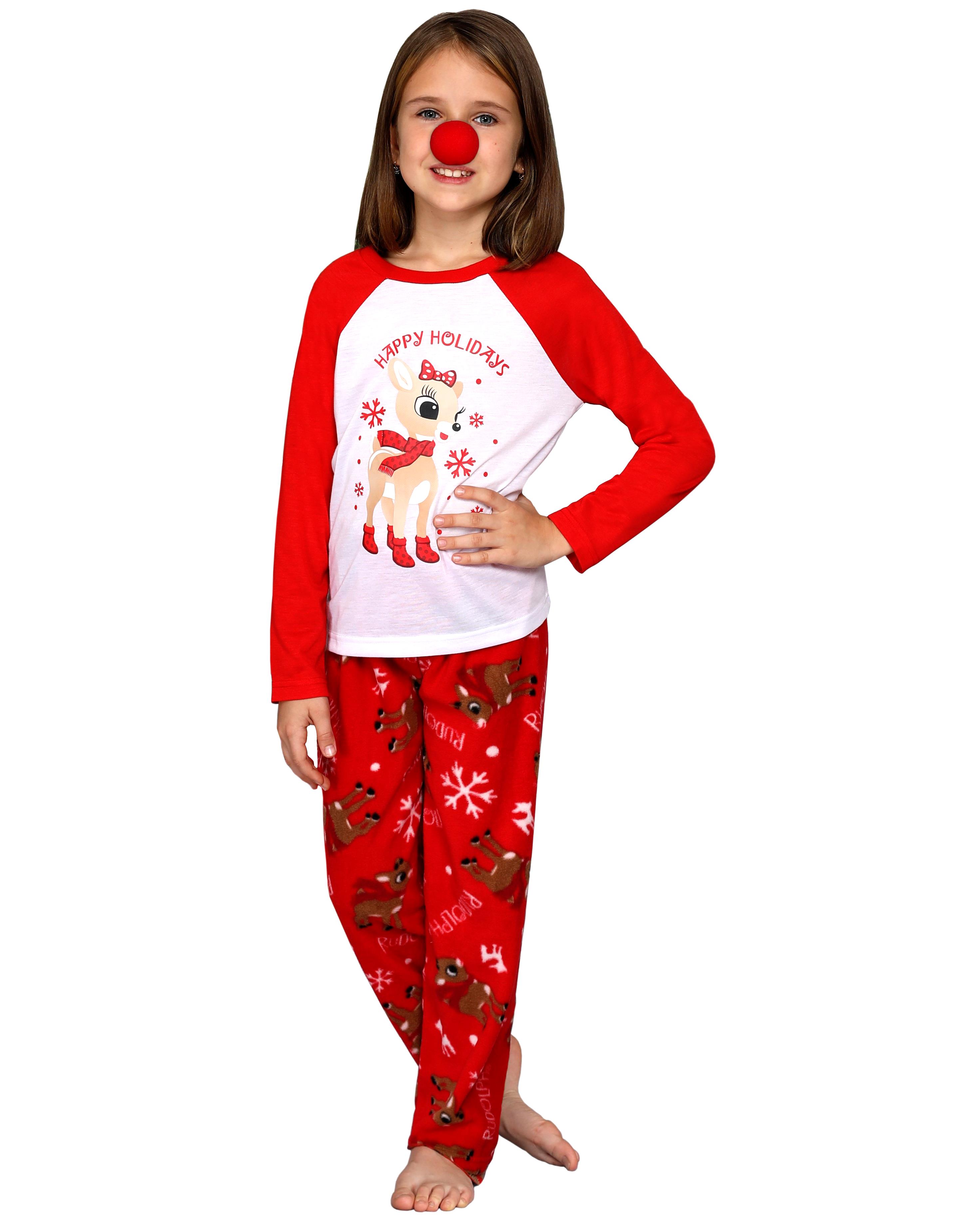 Rudolph Ensemble de Pyjama Familial Ensemble de Vêtements de Nuit Assortis pour les Fêtes Nez Rouge Inclus