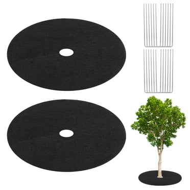 Uxcell 2-Pack Non-Woven Tree Mulch Ring, 16.5 Inch Tree Protector Mat W 12 Pcs Stakes for Plant Root Protection [Black]