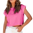 thumbnail image 1 of Timegard Hauts pour Femmes Col Ras du Cou Manches Courtes à Revers Haut Court d'Été T-Shirts Basiques Décontractés Amples Camisole Blouse, 1 of 7