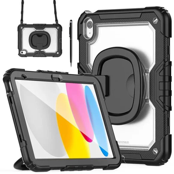 Étui pour iPad (A16) 11e Génération 11 Pouces 2025, iPad 10e Génération 10,9 Pouces 2022, Étui Antichoc avec Protecteur d'Écran, Support Rotatif, Sangle de Main/épaule, Stylet
