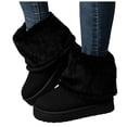 thumbnail image 1 of Bottes de Neige Mi-Mollet à Revers Duveteux pour Femmes 2025 Mode en Suède Bout Rond Plateforme Plates Talon Bas Bottines Courtes d'Hiver, 1 of 6