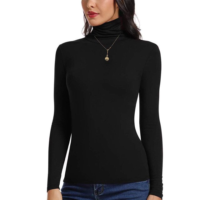 Long Sleeve Mock Turtleneck Stretch Slim Fitted Shirt Layer Basic Tee Tops Black XL