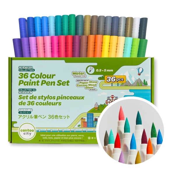 Cantoo City 36 Color Acrylic Paint Pens Multi-Surface Brush Tip Marker Set