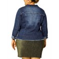 thumbnail image 3 of GRACE & GRANDEUR Women's Plus Size Washed Button Front Frayed Denim Jacket Dark Blue 2X, 3 of 7