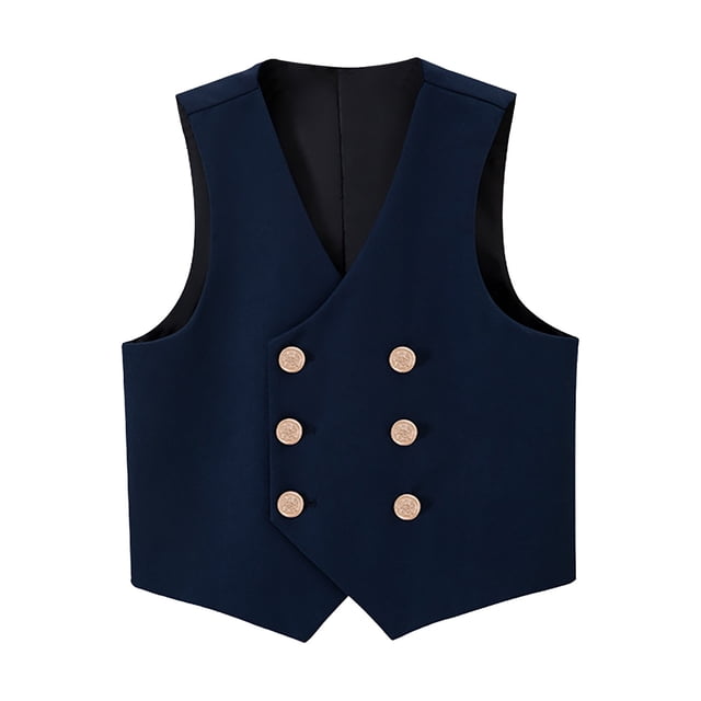 Boys Formal Suit Vest - 4-Button Double Breasted, Adjustable Strap - Polyester Blend - Wedding/Performance - 2-16 Years
