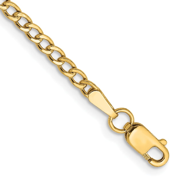 10k Yellow Gold 2.5mm Curb Link Chain Bracelet featuring a polished finish and a lobster clasp. This 7-inch semi-solid bracelet is crafted from premium 10k yellow gold with a 2.5mm width, designed for women. Ideal as a fine jewelry gift for occasions like anniversaries, birthdays, or Valentine's Day. Presented in elegant gift packaging.