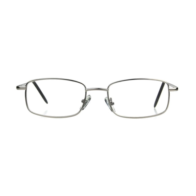 Jacob Lunettes de Lecture par Foster Grant avec une Monture Rectangulaire en Métal Couleur Canon de Fusil, des Verres Transparents Résistants aux Rayures et aux Impacts et des Plaquettes de Nez Ajustables, Affichées Orientées vers l'Avant sur un Fond Blanc, Idéales pour la Lecture et le Soin des Yeux au Canada.
