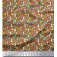 thumbnail image 1 of Soimoi Brown Georgette Viscose Fabric Sun,Insect & Rabbit Cartoon Printed Fabric 1 Yard 42 Inch Wide, 1 of 3