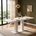 thumbnail image 3 of 71" Modern Dining Table For 6-8, White Marble Effect Rectangular Kitchen Table With Dual Pedestal Base,  Thick Tabletop Kitchen Table For Apartment & Home,,White, 3 of 12