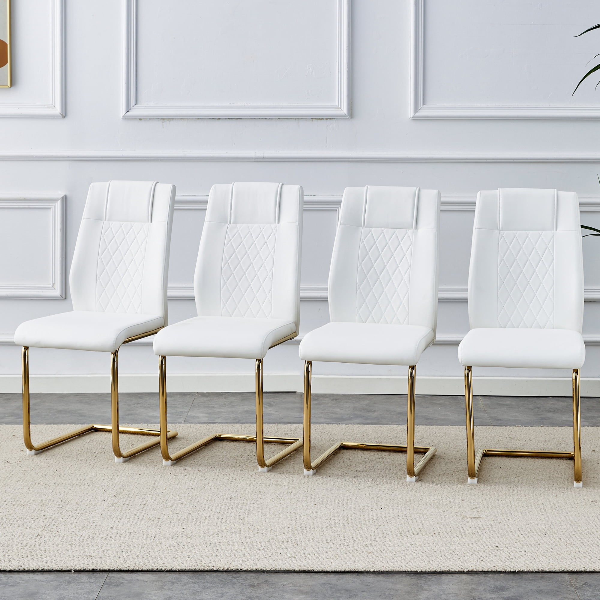 Noble House Modern style white PU dining chairs (4 per box) - featuring a mesh backrest design