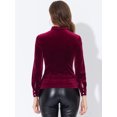 thumbnail image 4 of INSPIRE CHIC Blouse en Velours à Volants, Col Montant, Découpes, Manches Longues, pour Femme, Rouge Vin, P, 4 of 5