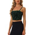 thumbnail image 4 of INSPIRE CHIC Camisole Courte à Bretelles Spaghetti en Velours à Paillettes pour Femme, Boîte de Nuit Fête, Vert Foncé, TP, 4 of 5