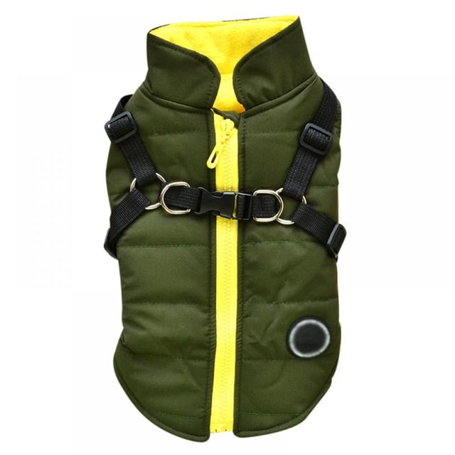 MesaSe Pet Printed Cold Weather Coat Harness Pet Winter Warm 2 In 1 Outfit Padded Jacket For Small Puppy Dogs