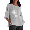 thumbnail image 2 of Hauts d'Été pour Femmes 2023 Mode Femmes Décontracté Manches Trois-Quarts Col Rond Coton Lin Imprimé Hauts Unis Blouse Bohème T-Shirt Grande Taille pour Femmes, 2 of 5