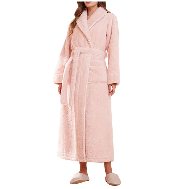 Timegard Womens Robe Soft Warm Fleece Bathrobe Solid Color Fall Winter Casual Loose Comfy Nightgowns