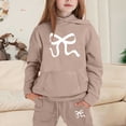 thumbnail image 2 of GDREDA Girls Sets 2 Piece Outfits Spring Children's Hoodie Set With Bow Print Khaki,8-9Years, 2 of 4