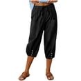 thumbnail image 2 of DPTALR Women Summer Casual Loose Bandage Button Pocket Solid Trousers Capris Pants, 2 of 9