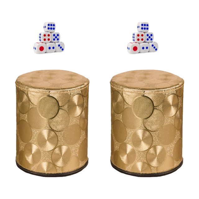 Golden PU Leather Dice Game Cup with AntiSkid Design for Party and Home Use Size 2.5x4.5 Inch