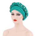 thumbnail image 1 of Harpily Fashion Women Beading Braid Hat Muslim Ruffle Cancer Wrap Cap Sleep Caps Satin Lined Hair Bonnets, 1 of 3