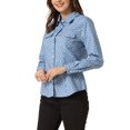 thumbnail image 4 of INSPIRE CHIC Women's Point Collar Long Sleeve Button Down Chest Pockets Denim Shirt S Light Blue Floral, 4 of 5