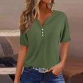 thumbnail image 1 of Jsaierl Womens Casual Notched V Neck Short Sleeve Shirts Summer Solid Color Work Tunics Simple Basic Bussiness Blouses, 1 of 5