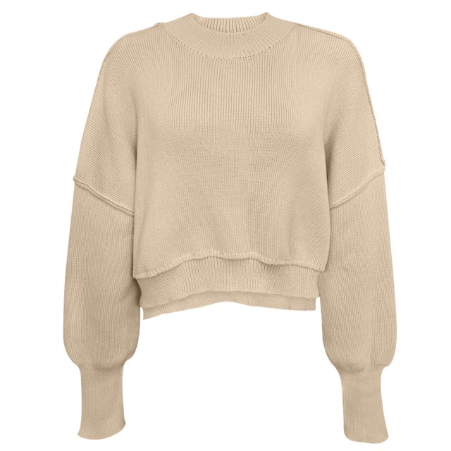CEHVOM Women's Fashion Round Neck Solid Color Loose Fitting Pullover Sweater Clearance