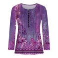 thumbnail image 3 of IROINNID Offre des Hauts de Tunique pour les Femmes Womens Chemise Oversize Confortable Été Sexy Pli Imprimé Régulier Long Manches Col Rond Bouton Haut, Violet, 3 of 4