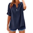 thumbnail image 1 of Baberdicy Oversized Collar Shirts - Women's Loose Fit Solid Color Tops (Breathable Linen, Office to Weekend) Navy S, 1 of 8