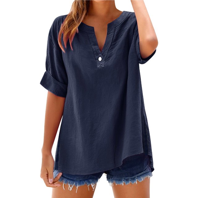 Baberdicy Oversized Collar Shirts - Women's Loose Fit Solid Color Tops (Breathable Linen, Office to Weekend) Navy S