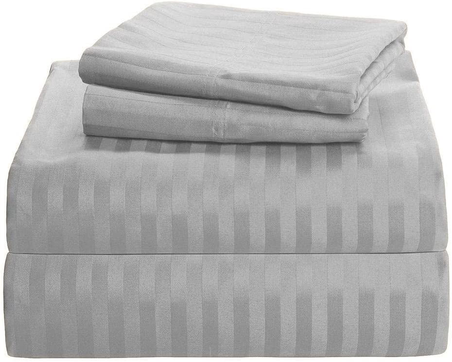 1100 Thread Count 100% Egyptian Cotton 3-Piece Fitted Sheet ( 1 Fitted Sheet + 2 Pillow Covers) 18 Inches Deep Pocket Size Stripe Pattern