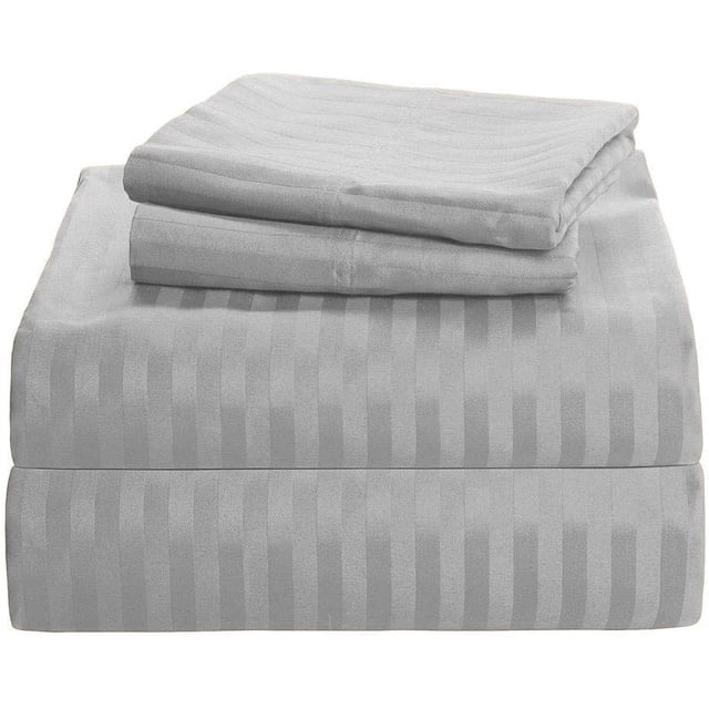 1200 Thread Count 100% Egyptian Cotton 3-Piece Fitted Sheet ( 1 Fitted Sheet + 2 Pillow Covers) 15 Inches Deep Pocket Size Stripe Pattern