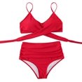 thumbnail image 2 of Women Criss Cross High Waisted String Floral Printed 2 Piece Bathing Suits(Red，S), 2 of 7