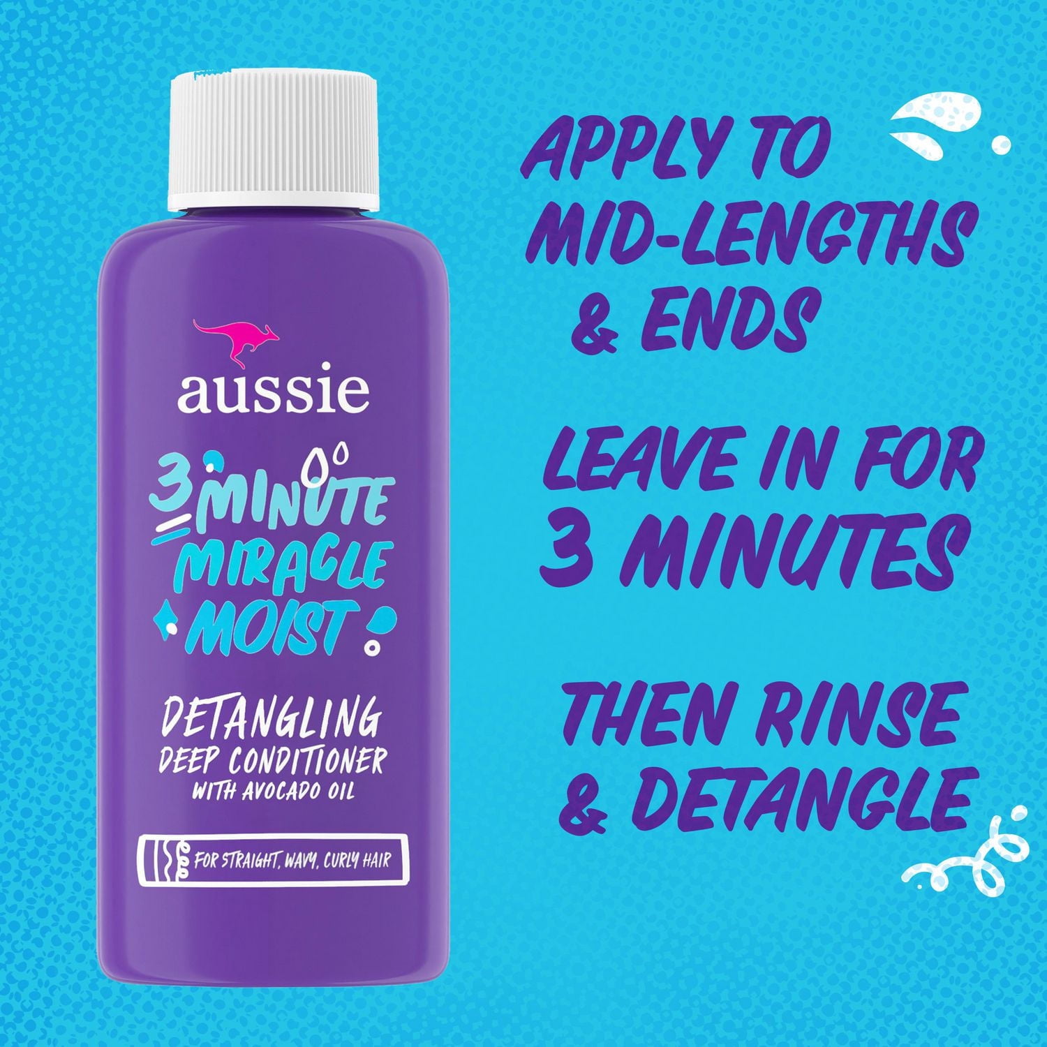Aussie Miracle Hydratation en 3 Minutes Traitement Revitalisant en Profondeur Démêlant avec Huile d'Avocat, Format Voyage, Sans Parabènes et Sans Sulfates