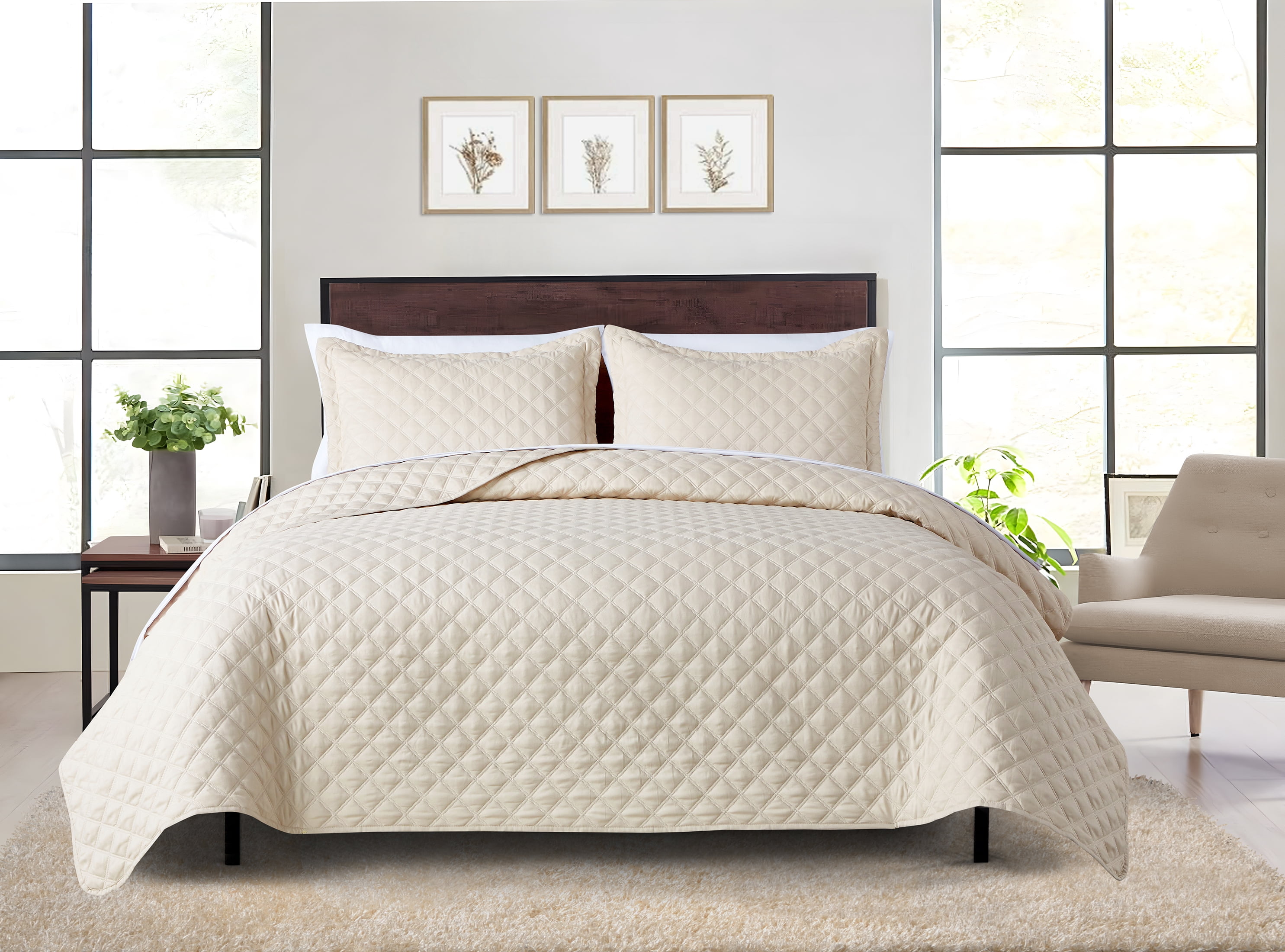 Mainstays Ensemble courtepointe et drap-housse légers tout-en-un - 7pièces, Tres Grand Lit, Beige