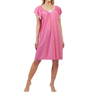 Women's Shadowline 36123 Cameo Nylon Tricot Short Sleeve 40 Inch Waltz Gown (Rosy Pink S)