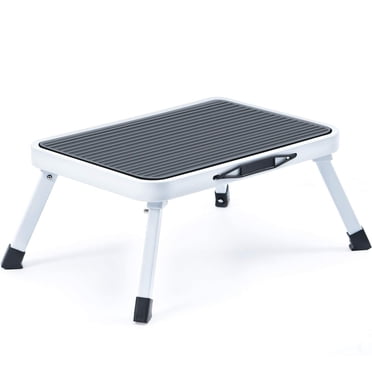 KK KINGRACK Metal Step Stool, Portable Folding Step, Anti-Slip Wide Pedal, 330lbs, White