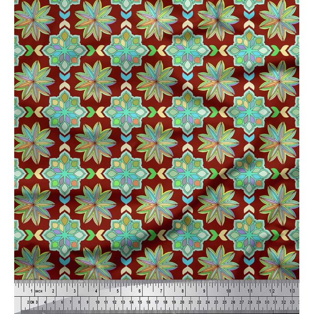 Soimoi Red Rayon Fabric Multicolor Mandala Print Fabric by Yard 56 Inch Wide