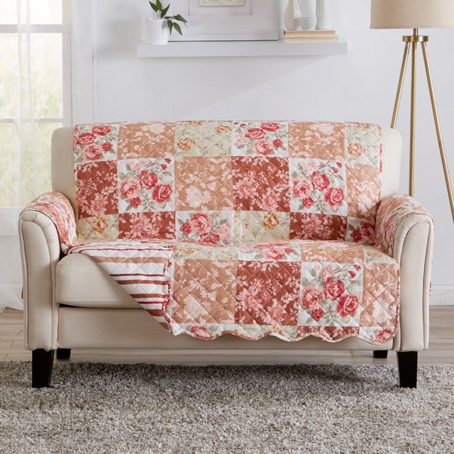 CHOK Floral Patchwork Reversible Washable Pet Furniture Protector (54” Love Seat Gray / Aqua)