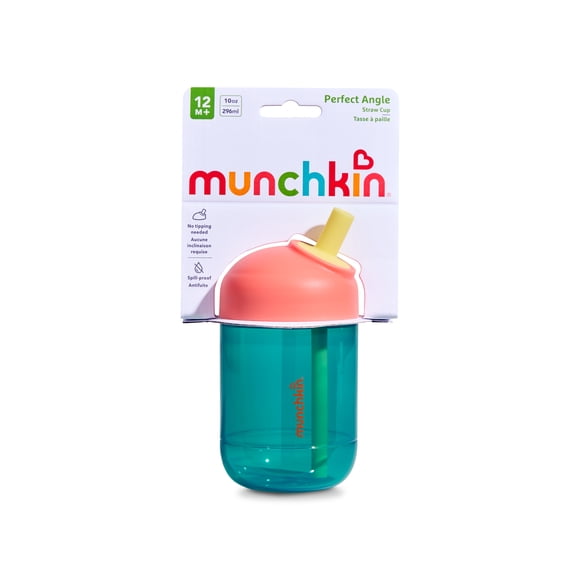 Munchkin® Perfect Angle Straw Cup - Spill-Proof Cup for Toddlers with Soft, Angled Straw, 10 oz. - Teal